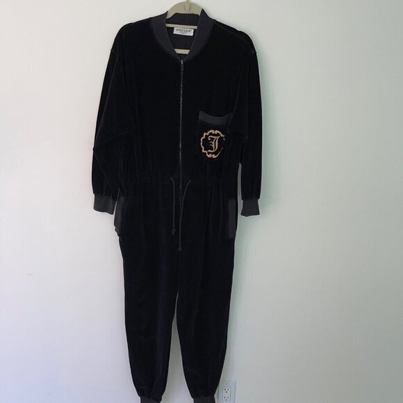 Jaeger Jumpsuit Small S Womens Velour Drawstring Side Pockets Long Sleeve Black - Picture 10 of 12